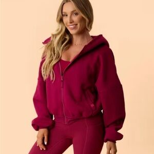 Blogilates Marshmallow Hoodie Women’s Medium Burgundy Full Zip NWT